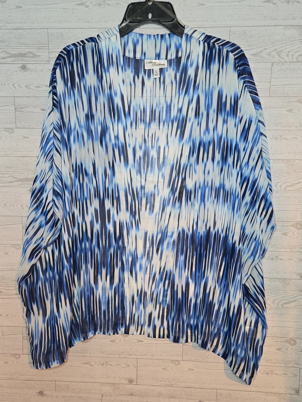 Allison Brittney Blue and White Watercolor-Stripe Kimono Sz Lg